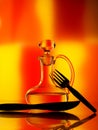 Olive Oil Cruet with Fork & Knife Royalty Free Stock Photo