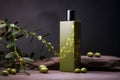 Mock up of olive oil as an elixir of health and well-being, its beneficial properties