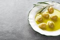 Olive oil with olives and branch Royalty Free Stock Photo