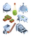 Olive oil extraction. Greek balck and green olive oil production industry farm food press manufacturing vector isometric
