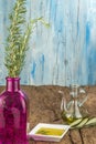 Olive oil flavored with rosemary Royalty Free Stock Photo