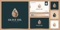 Olive oil flower branch tree luxury template, oil drop feminine logo design and business card Royalty Free Stock Photo