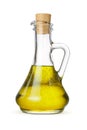 Olive oil in glass bottle with cork isolated on white Royalty Free Stock Photo