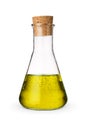 Olive oil in glass bottle with cork isolated on white