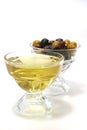 Olive oil with green, black and brown olives Royalty Free Stock Photo