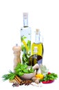 Olive oil, herbs and spices Royalty Free Stock Photo