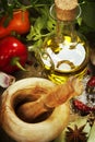 Olive oil, herbs and spices Royalty Free Stock Photo