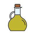 Olive oil icon. A glass jug with a stopper full of green olive oil. Delicious and healthy food.