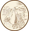 Olive Oil Jar Cheese Tuscan Countryside Etching