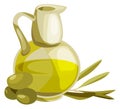 Olive oil jug glass. Fresh virgin product cartoon icon Royalty Free Stock Photo