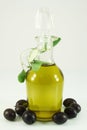 Olive oil, olives and branch Royalty Free Stock Photo