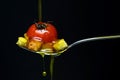 Olive oil over red tomato and bread Royalty Free Stock Photo