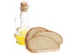 Olive oil and pieces of bread Royalty Free Stock Photo