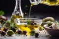 Olive oil poured. Generate Ai Royalty Free Stock Photo