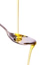 Olive oil poured into spoon Royalty Free Stock Photo