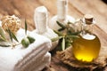 Olive oil soap and bath towel Royalty Free Stock Photo