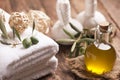 Olive oil soap and bath towel Royalty Free Stock Photo
