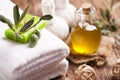 Olive oil soap and bath towel Royalty Free Stock Photo