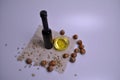 Olive oil, sunflower seeds, nuts and salt Royalty Free Stock Photo