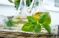 Olive oil, vinegar and basil Royalty Free Stock Photo