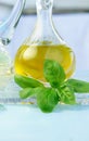 Olive oil, vinegar and basil Royalty Free Stock Photo