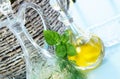 Olive oil, vinegar and basil Royalty Free Stock Photo