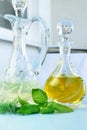 Olive oil, vinegar and basil Royalty Free Stock Photo