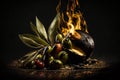 Olive olive, olives. A classic and traditional decoration of Italian food cuisine. Creative and great authentic servers