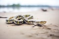 olive python on a sandy beach trail Royalty Free Stock Photo