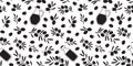 Olive seamless pattern vector hand drawn, mediterranean background, olive oil, twig and leaf branch. Black and white plant ptint.
