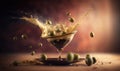 an olive splashing into a martini glass on a plate Royalty Free Stock Photo