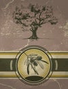 Olive tree and label on vintage background Royalty Free Stock Photo