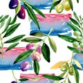 Olive tree pattern in a watercolor style.