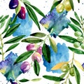 Olive tree pattern in a watercolor style.