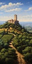 Panoramic Hill Painting Of Castello Di Volpaia In The Style Of Dalhart Windberg