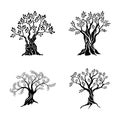 Olive trees silhouette icon set isolated on white background. Oil vector sign. Premium quality illustration logo design Royalty Free Stock Photo