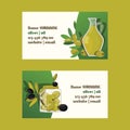 Olive vector oliveoil bottle with virgin oil business card natural olivaceous ingredients for vegetarian food backdrop