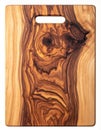 Olive Wood Cutting Board with Handle and Rich Wood Grain Texture Isolated on White Royalty Free Stock Photo