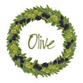 Olive wreath. Cosmetic packaging template. Organic vegetarian food ingredient. Good for label, beauty shop, spa, wellness,