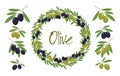 Olive wreath. Cosmetic packaging template. Organic vegetarian food ingredient. Good for label, beauty shop, spa, wellness, restaur