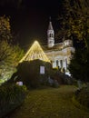 Oliveira de Azemeis, Portugal - december 2 2023: Families watching the Christmas lights and having fun with the children at the