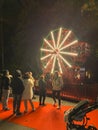 Oliveira de Azemeis, Portugal - december 2 2023: Families watching the Christmas lights and having fun with the children at the