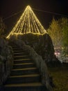 Oliveira de Azemeis, Portugal - december 2 2023: Families watching the Christmas lights and having fun with the children at the