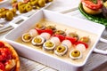 Olives anchovies and picked onion pinchos Royalty Free Stock Photo