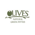 Olives branch with leaves vector emblem template. Natural Green pitted olive, simple logotype design, isolated Royalty Free Stock Photo