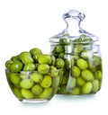 Olives in a glass , Preserved vegetables composition Royalty Free Stock Photo