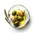 olives in oil on a white background. healthy eating. pure product