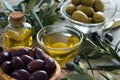 Olives and olive oil Royalty Free Stock Photo