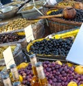 Olives on provencal street market in Provence, France. Selling and buying Royalty Free Stock Photo