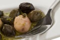 Olives, spice, oil and fork Royalty Free Stock Photo